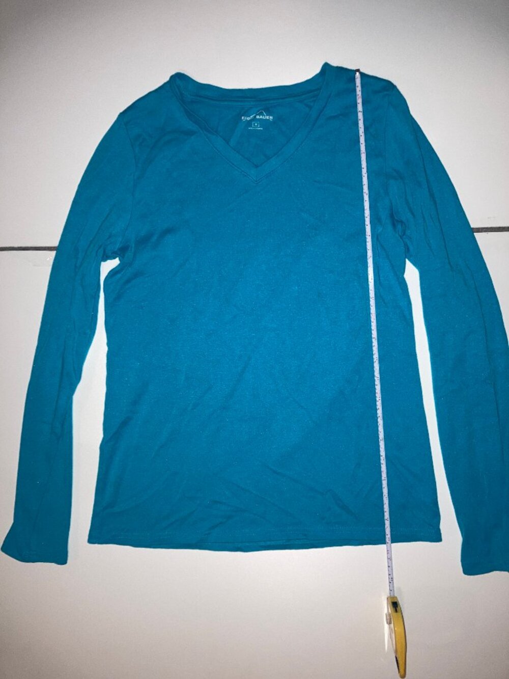 Eddie Bauer Medium Blue Long Sleeve V Neck Shirt
